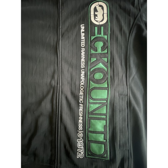 Vintage Track Jacket Ecko Unltd Mens XL Green Black Full Zip Stretch‎ - Picture 2 of 7